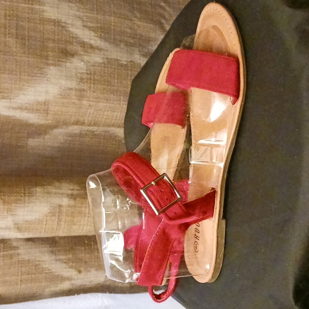 Red vegan suede sandals sz 8 - Picture 3 of 5
